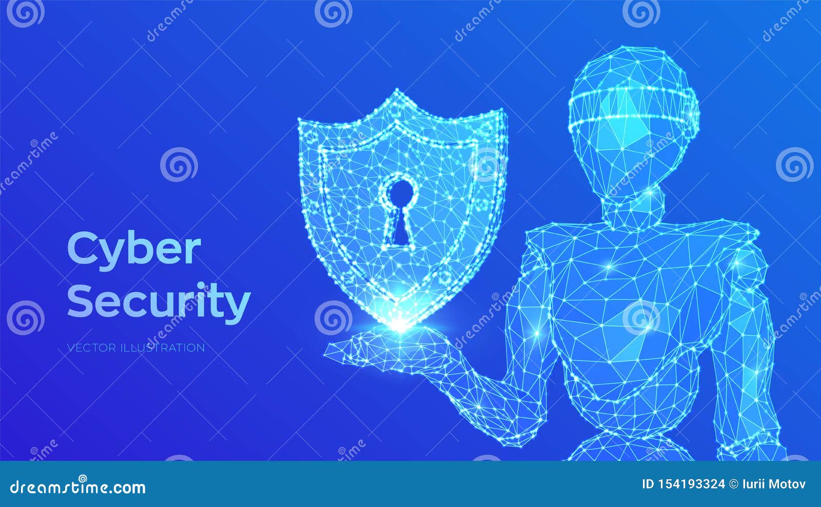 Cyber Security Concept. Shield with Keyhole Icon. Internet Bot and