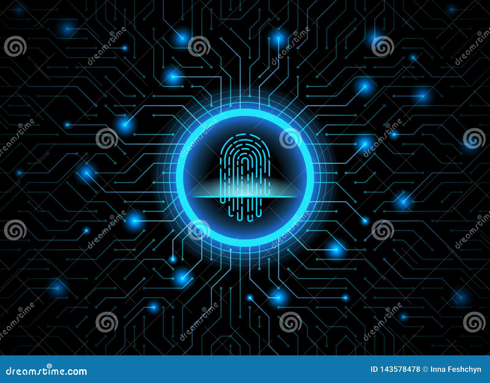 Cyber Security Fingerprint Dark Blue Abstract Digital Conceptual Technology Background. Computer