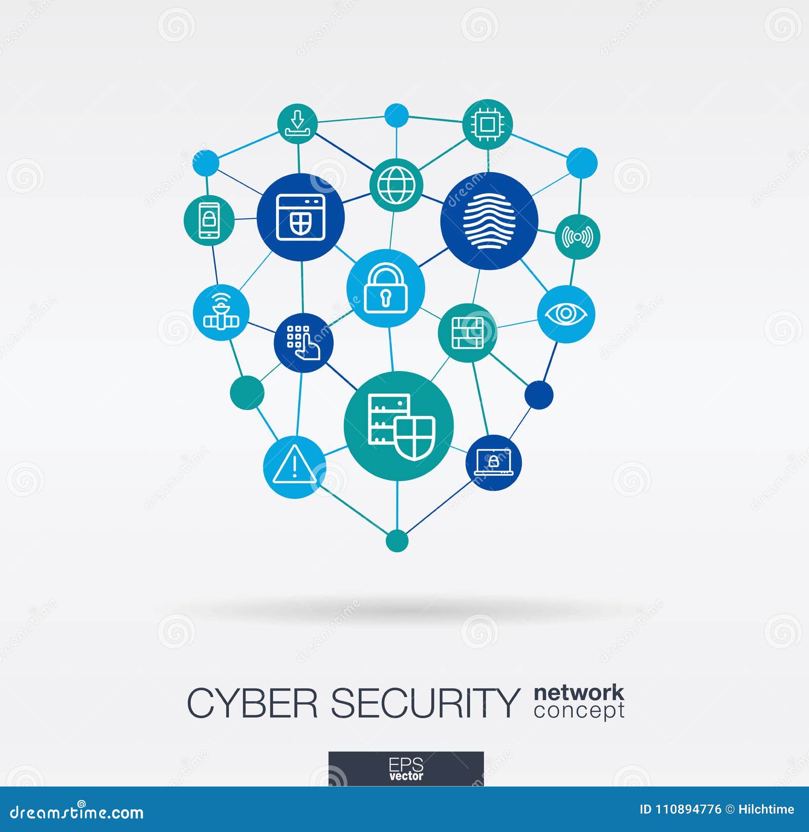 cyber security integrated thin line web icons in shield .