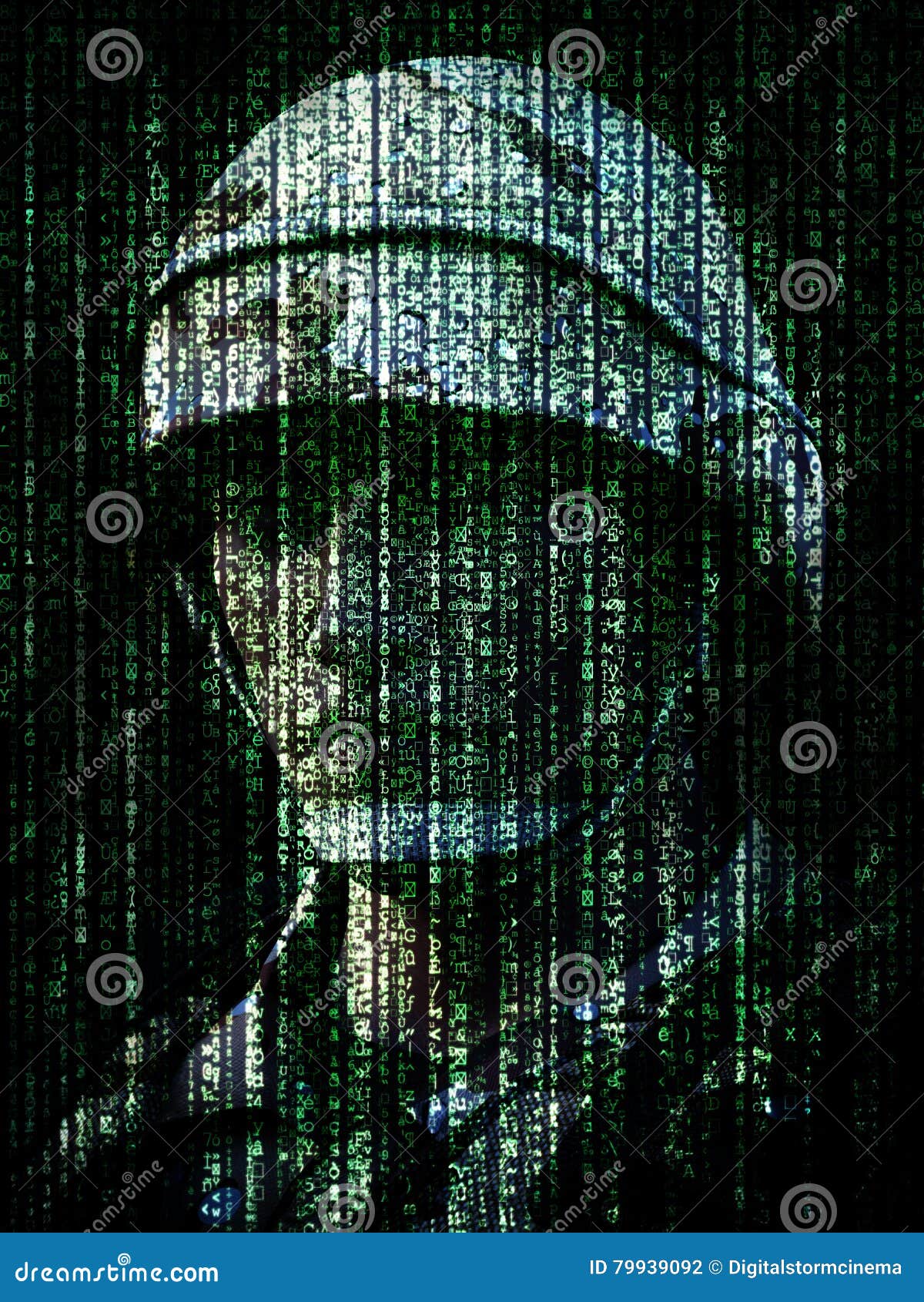 cyber warfare concept. military soldier embedded into computer internet  binary code.