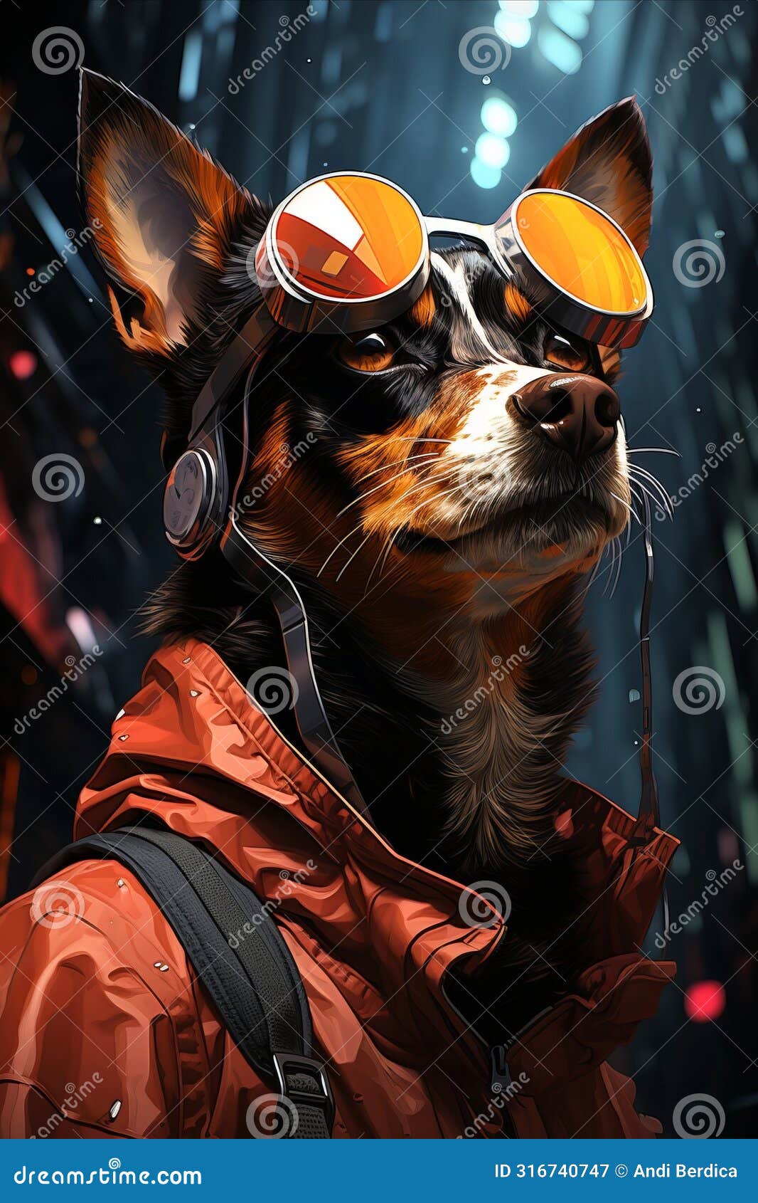 cyberpunk canine reverie: basenji's contemplation