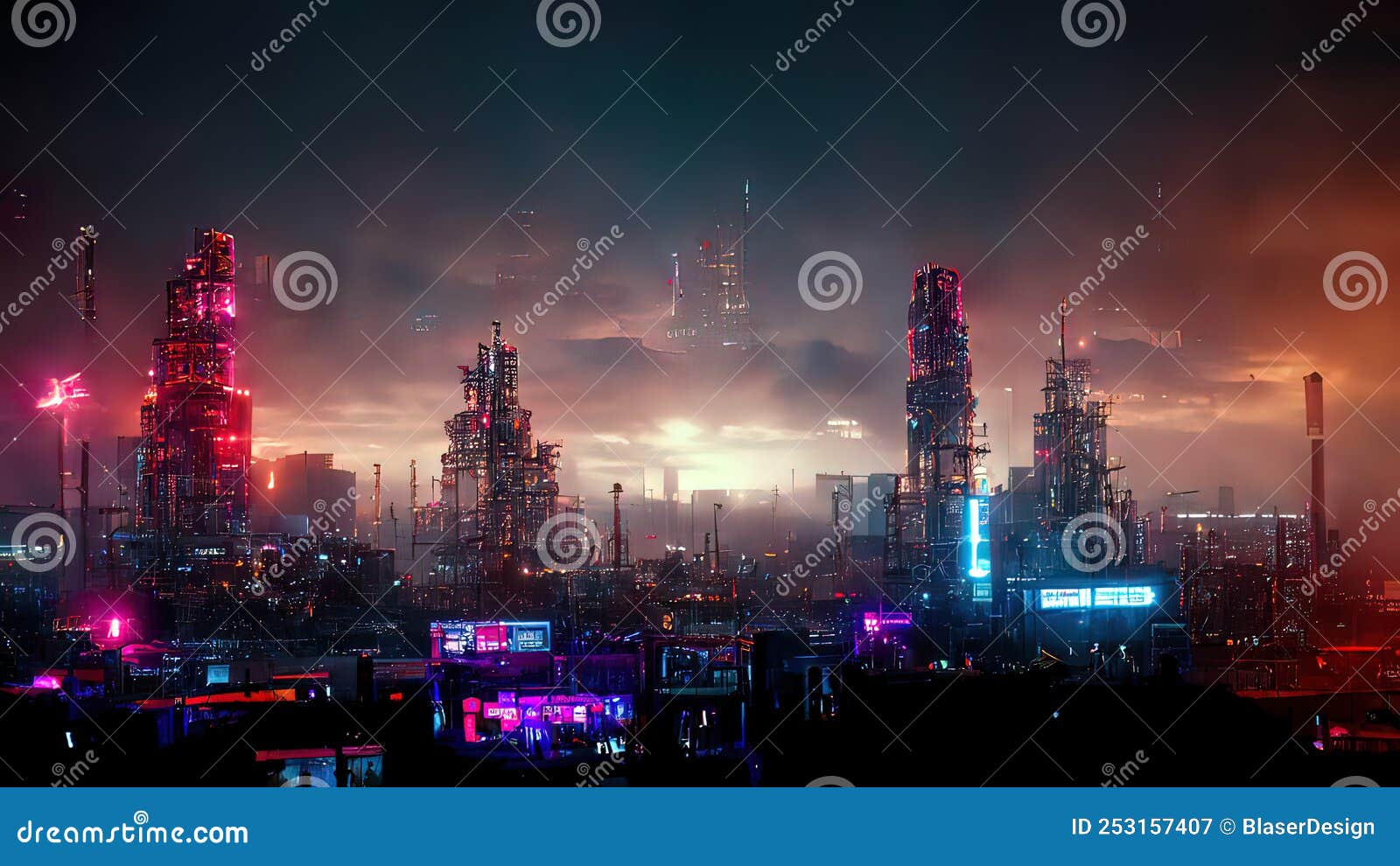 Cyberpunk City, Abstract Illustration, Futuristic City, Dystoptic Artwork  at Night, 4k Wallpaper, Stock Illustration - Illustration of abstract,  architecture: 253157452