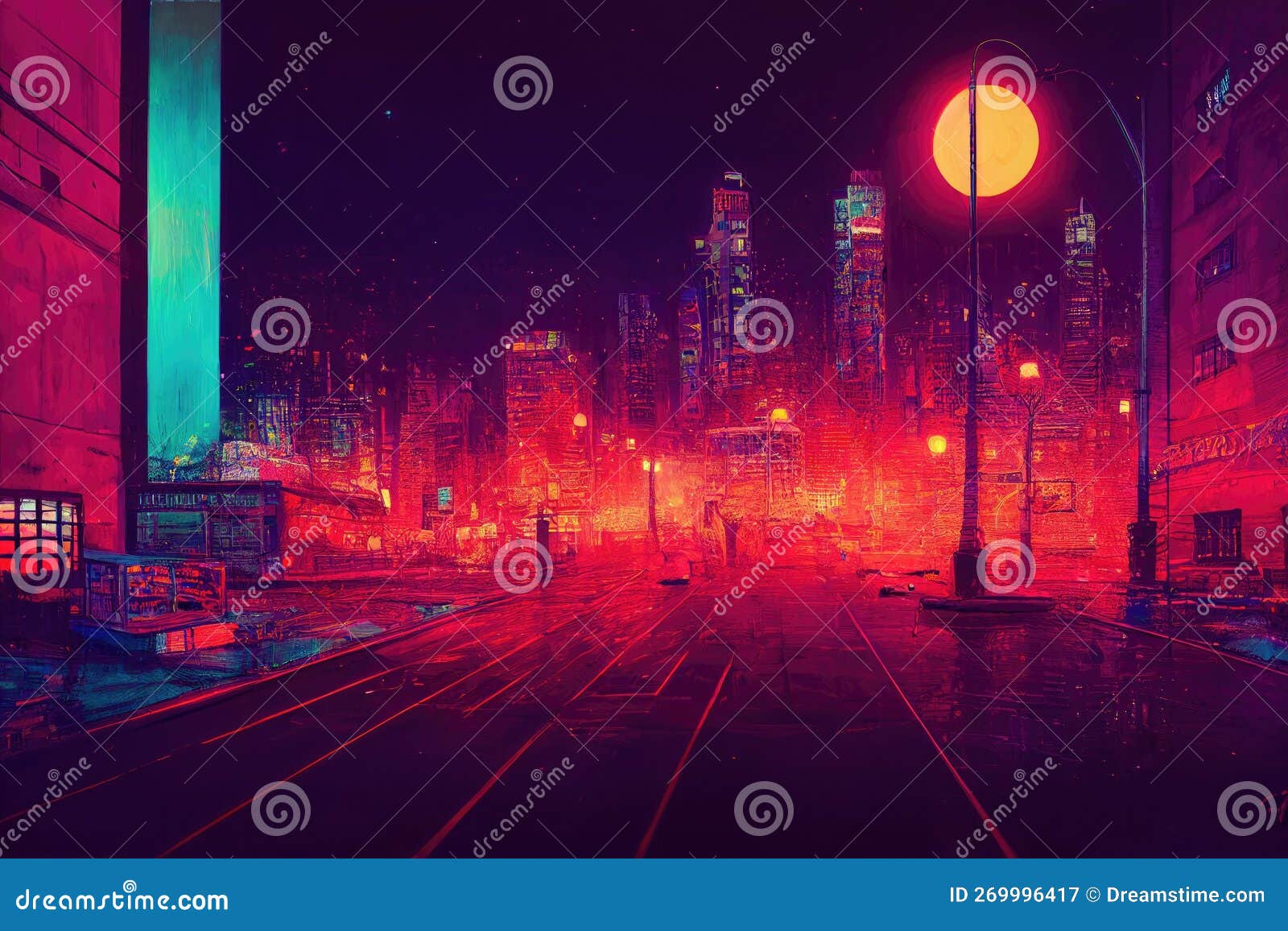 Cyberpunk city street. Sci-fi wallpaper. Futuristic city scene in a style  of pixel art. Urban scene. Generative AI. 22452076 Stock Photo at Vecteezy