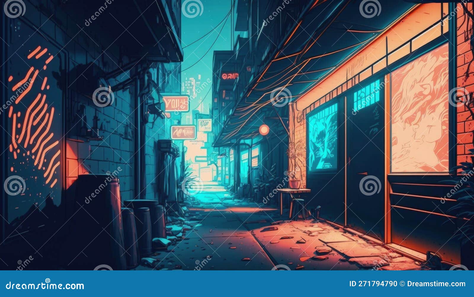 The neon-lit streets of a cyberpunk anime night city with this