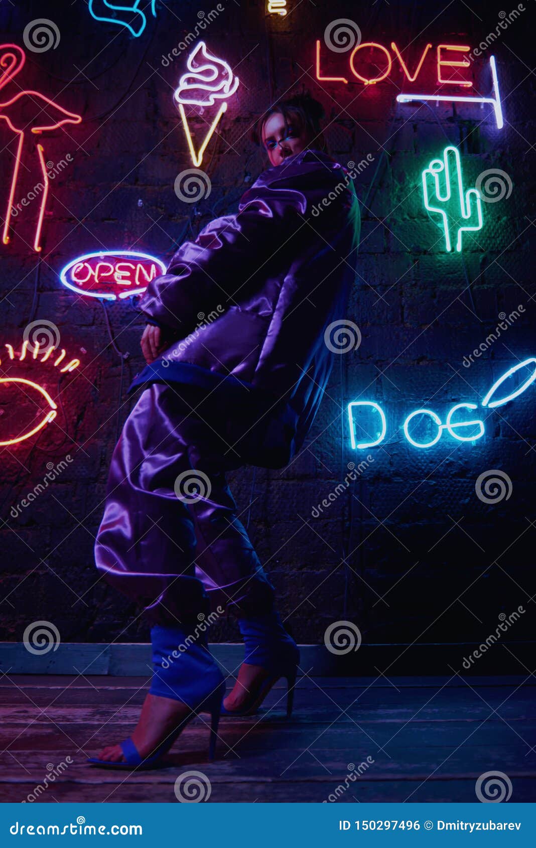 Cyberpunk Shooting of Model Wearing Contemporary Sportswear Against ...