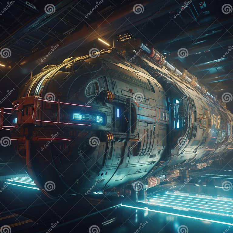 Cyberpunk Spaceship Entering the Atmosphere. Generative Ai Stock ...