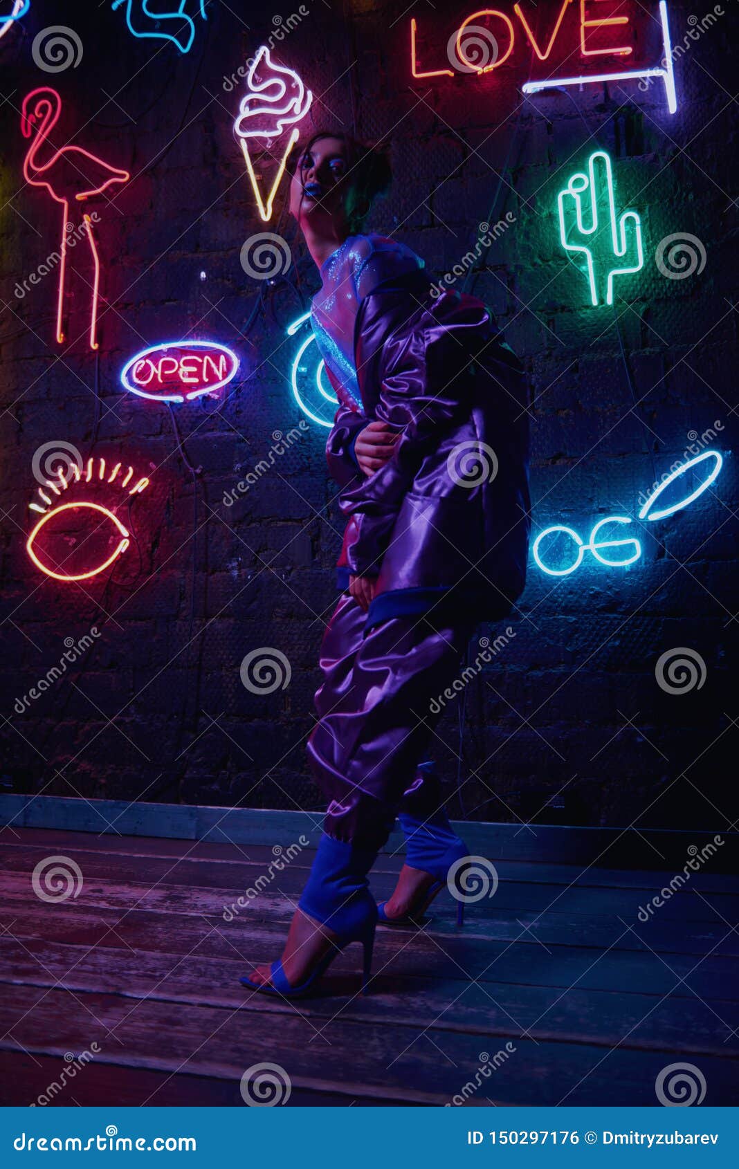 Cyberpunk Shooting of Model Wearing Contemporary Sportswear Against ...