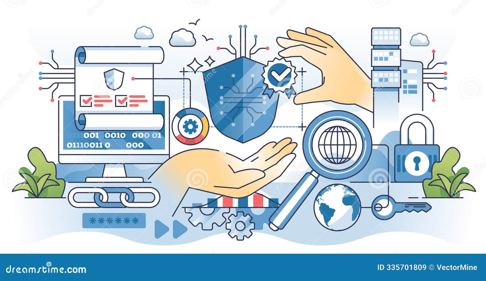 cybersecurity certifications and security certificate outline hands concept