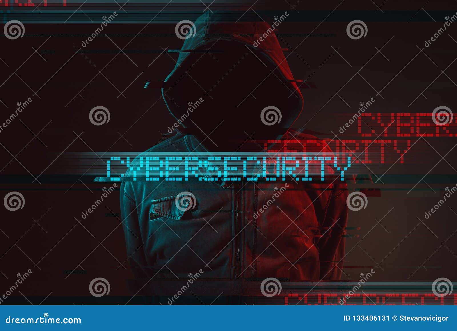 cybersecurity concept with faceless hooded male person