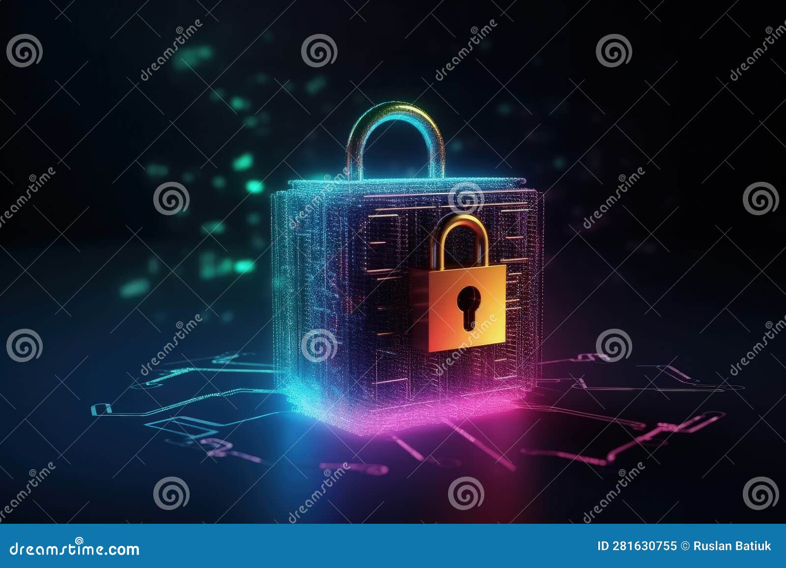 cybersecurity padlock, digital lock on technology network data protection cyber securitym, locker created, private