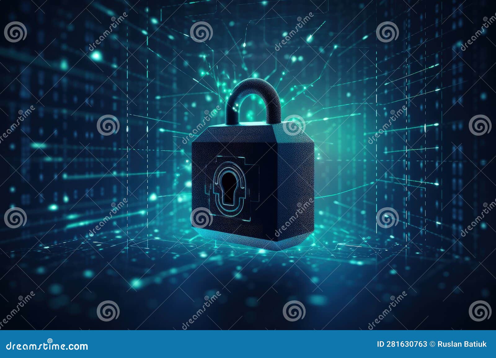cybersecurity padlock, digital lock on technology network data protection cyber securitym, locker created, private