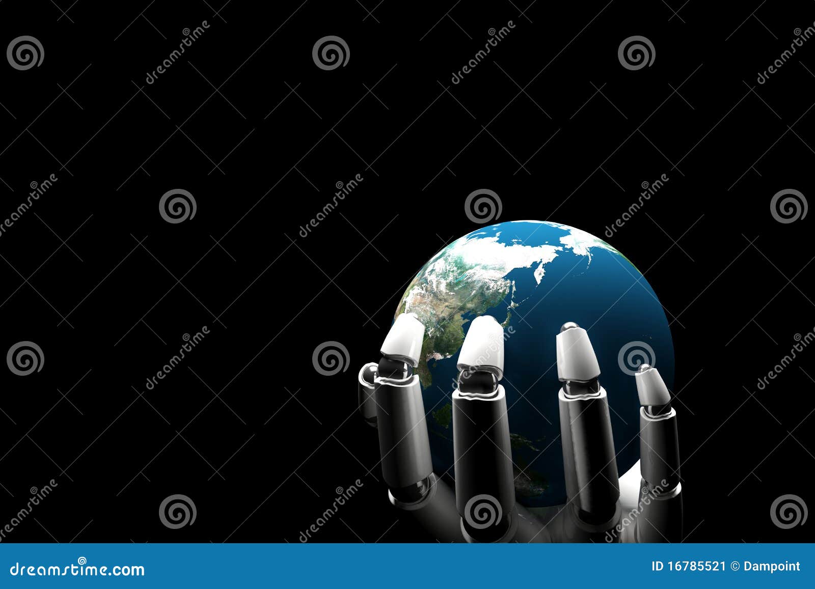 cyborg hand holding the earth