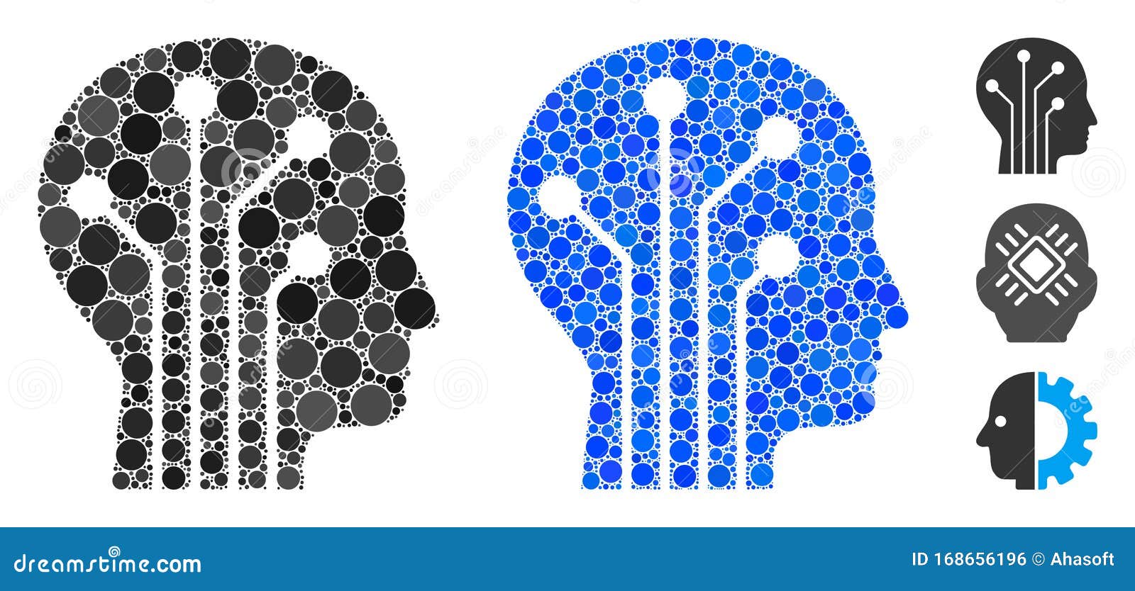 cyborg head circuit mosaic icon of round dots