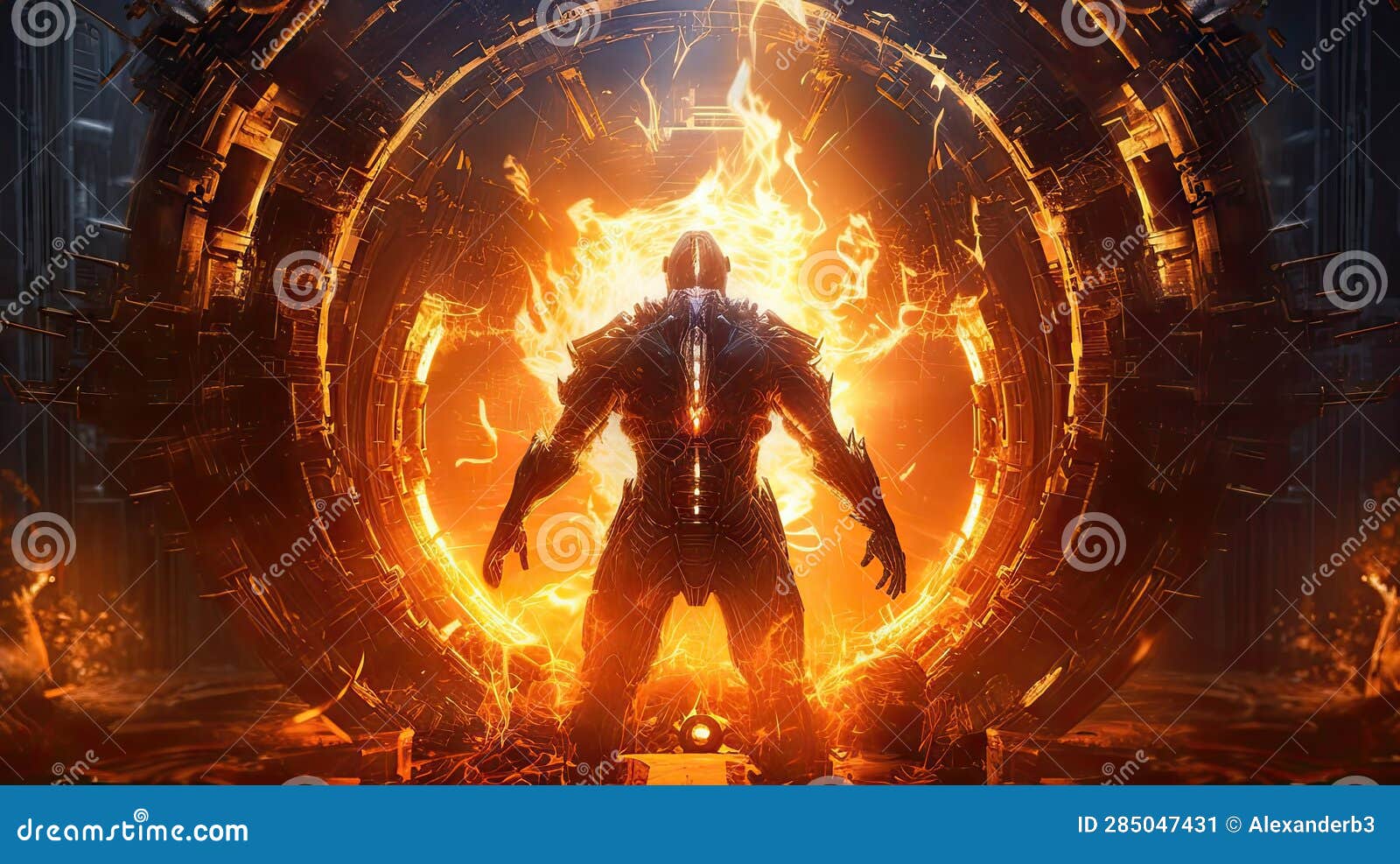 Cyborg Unleashing Fire. a Mesmerizing Image of Technological Marvel and
