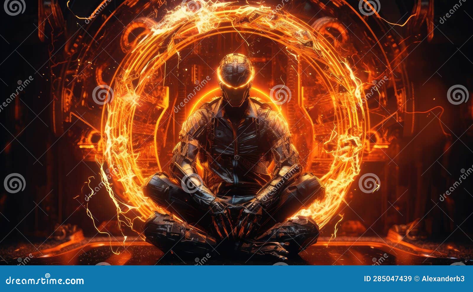 Cyborg Unleashing Fire. a Mesmerizing Image of Technological Marvel and