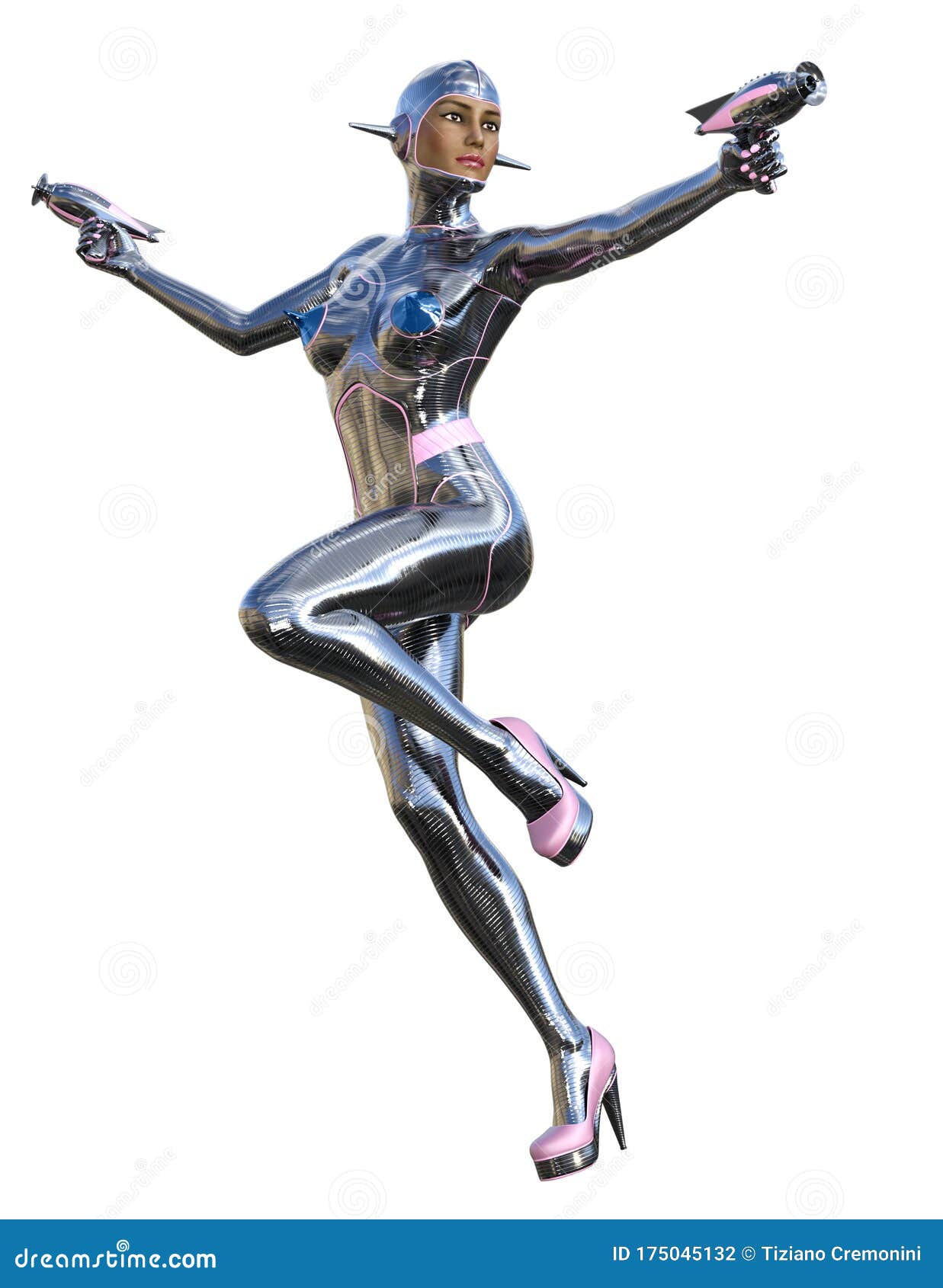 Cyborg Woman Armed with Guns, Metallic Dress and High Heel Shoes, 3d  Illustration Stock Illustration - Illustration of robotic, action: 175045132