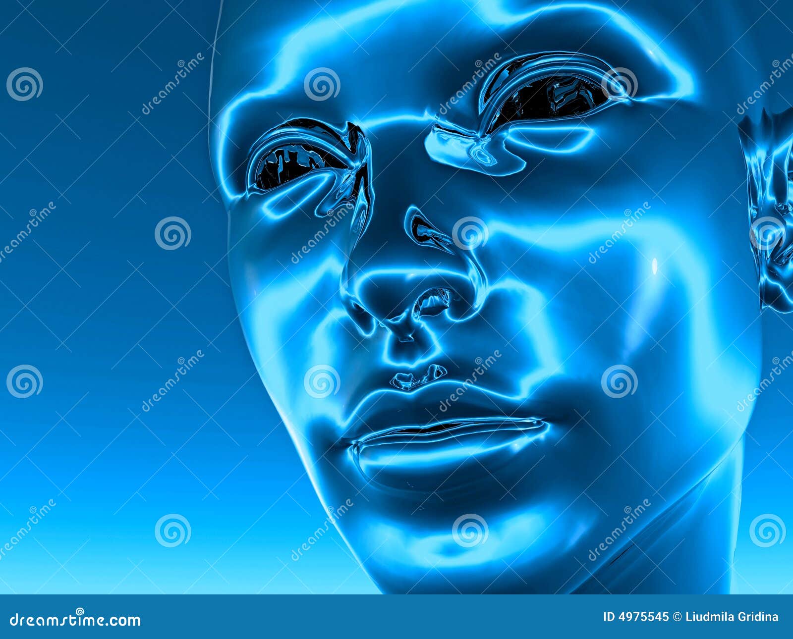 Cyborgkopf. Kopf des Mädchens 3D - futuristische Szene. Digital-Gestaltungsarbeit