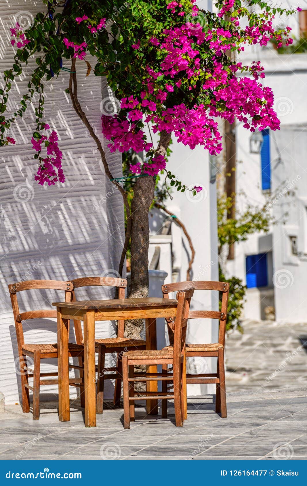 cyclades style streets and architecture in lefkes village, paros, greece