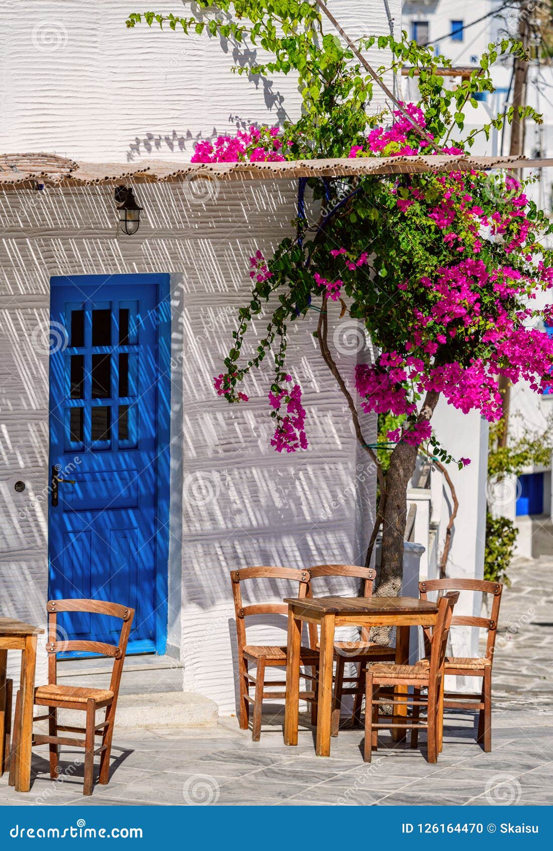 cyclades style streets and architecture in lefkes village, paros, greece