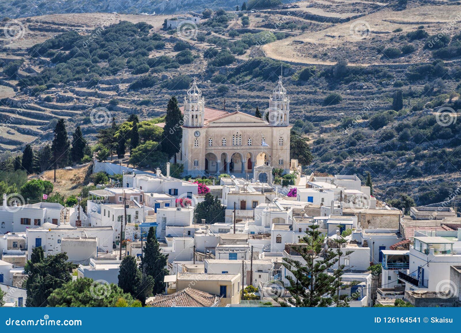 cyclades style streets and architecture in lefkes village, paros, greece