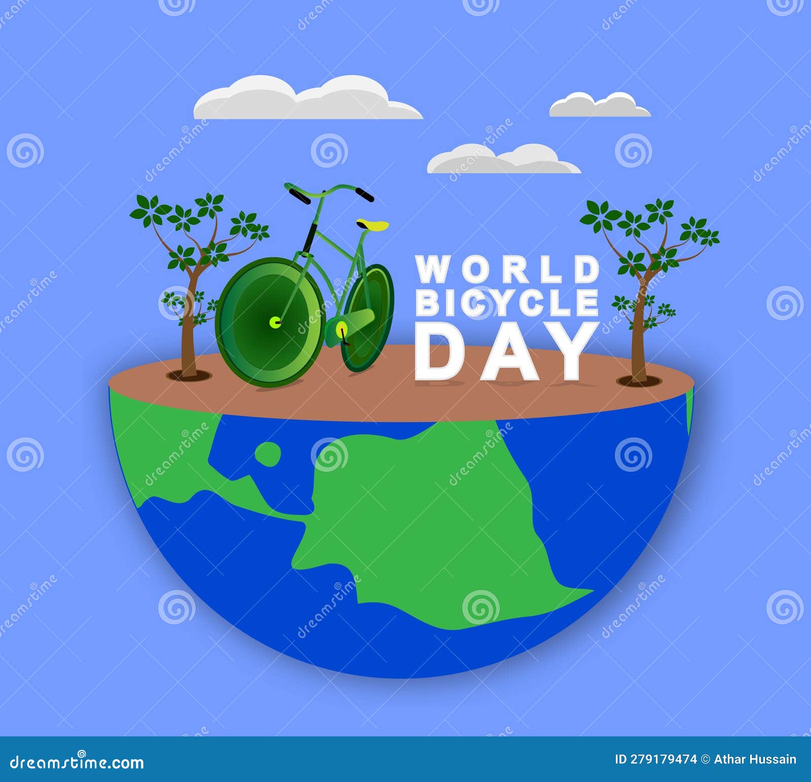 Green Color Cycle for World Bicycle Day Illustration Design Art Stock