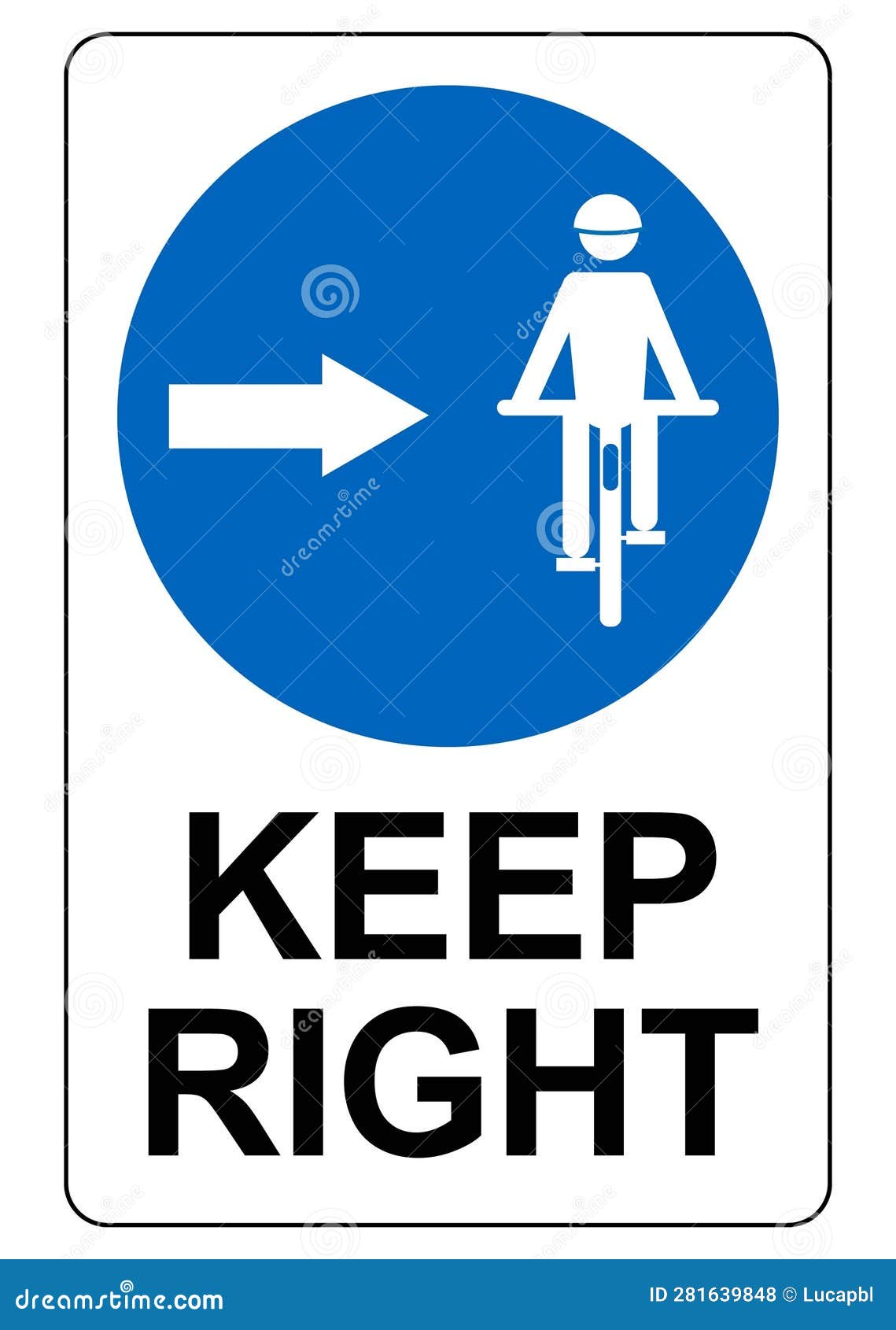 Keep Right, Mandatory Sign for Cyclist on Bike Lane. Stock Vector