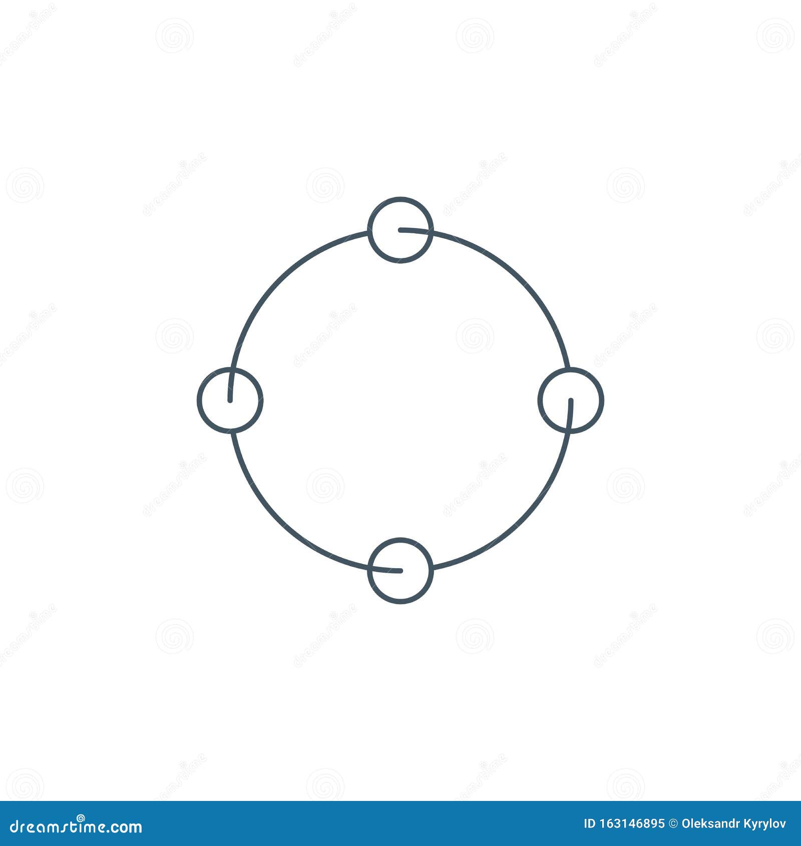 cyclic rotation linear icon, four circles instead of arrows recycling recurrence, renewal line s on white background -