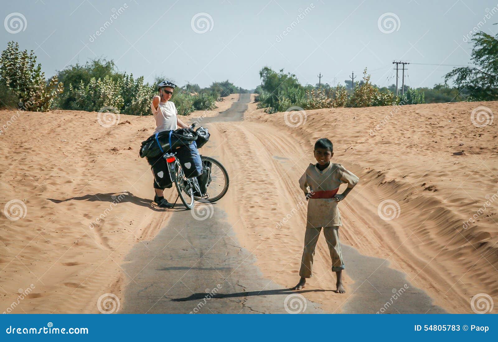 Cycling through Indian Desert Editorial Stock Photo Image of action