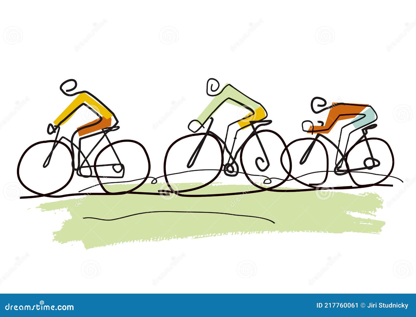 Cycling Trip, Line Art Stylized Cartoon. Stock Vector - Illustration of bike,  cyclist: 217760061