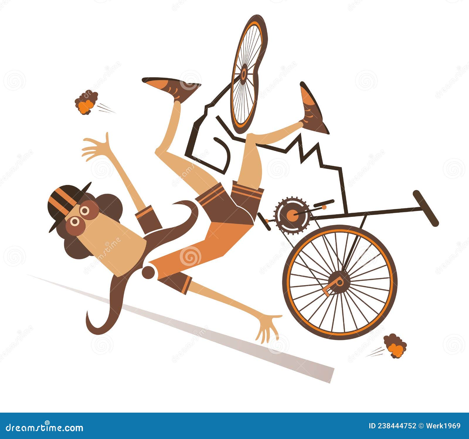Cyclist Falling Down from the Bicycle Isolated Illustration Stock