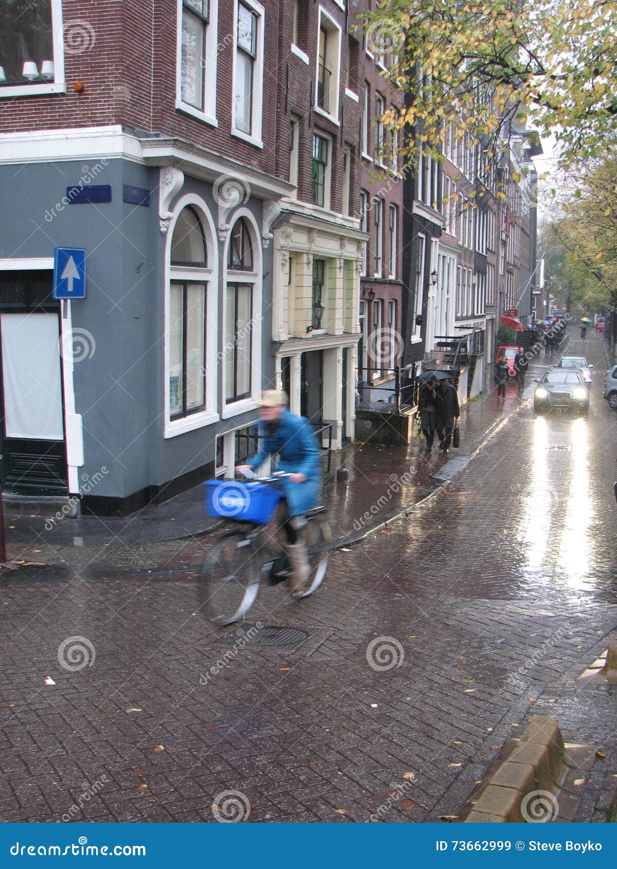 Cyclist in Rainy Street in Amsterdam Editorial Stock Image Image of