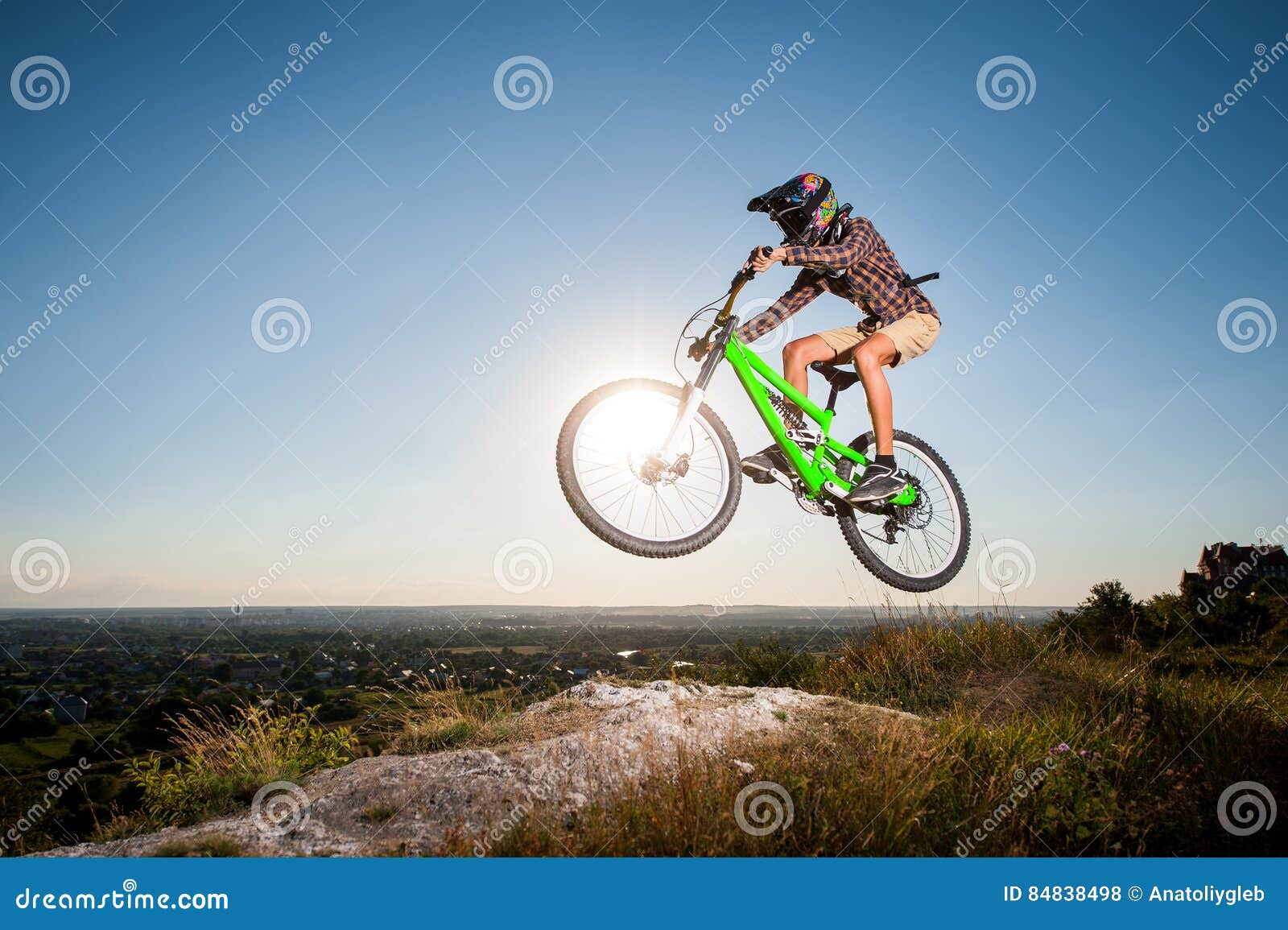 Cyclist Riding Downhill on Mountain Bike on the Hill Stock Photo ...