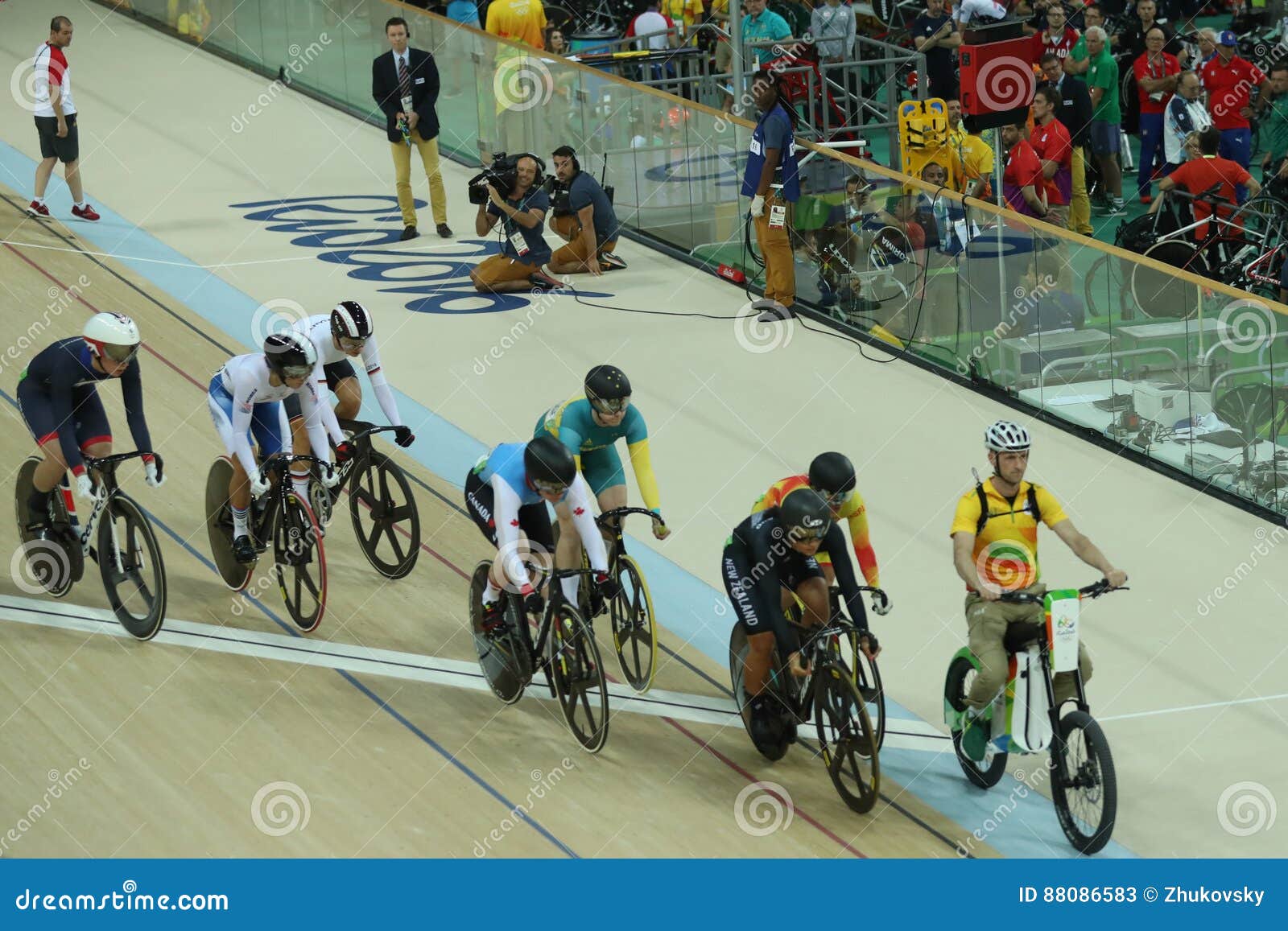 Cyclists In Action During Rio 2016 Olympics Women S Keirin First Round Heat 3 At The Rio Olympic Velodrome Editorial Stock Photo Image Of Center Famous 88086583