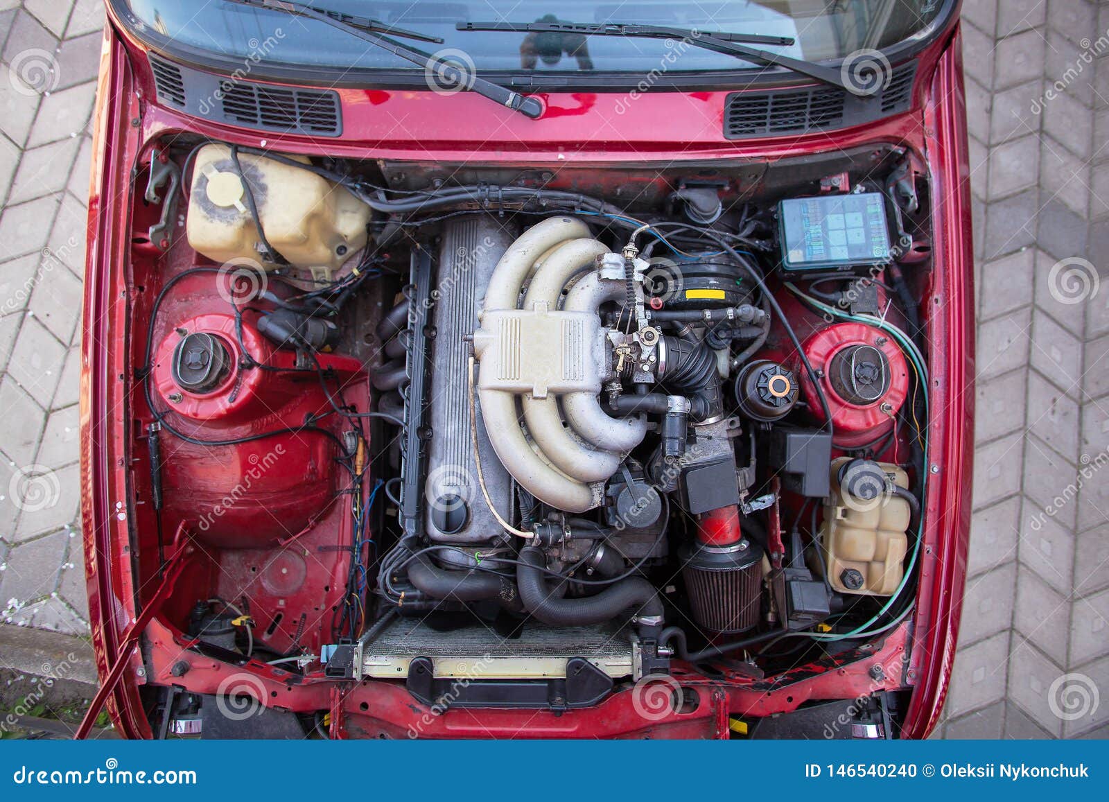 6 Cylinder Engine Installed in the Car Top View Stock Photo - Image of
