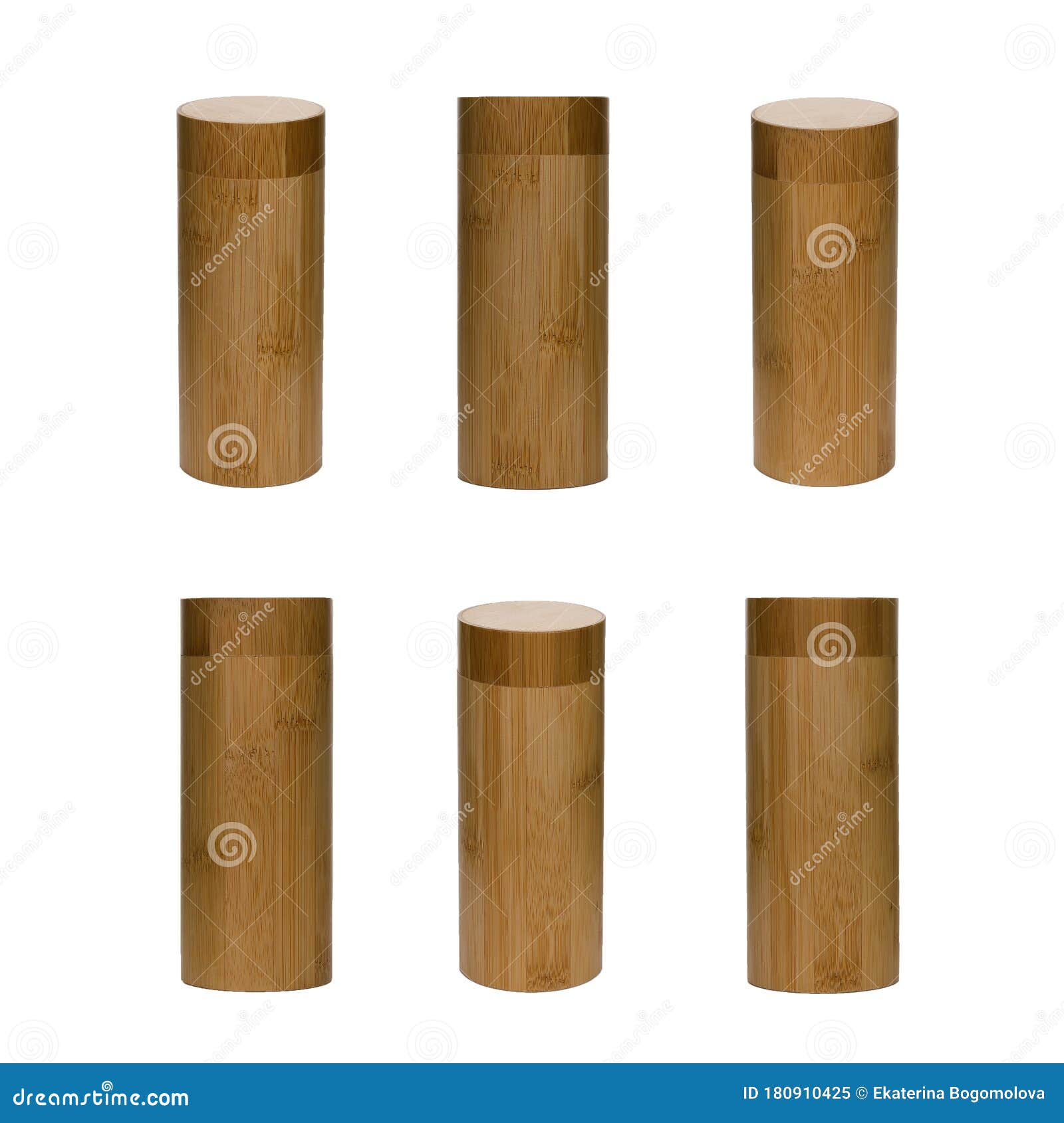 Cylindrical Box Made of Bamboo Sawn from Different Angles Stock Image