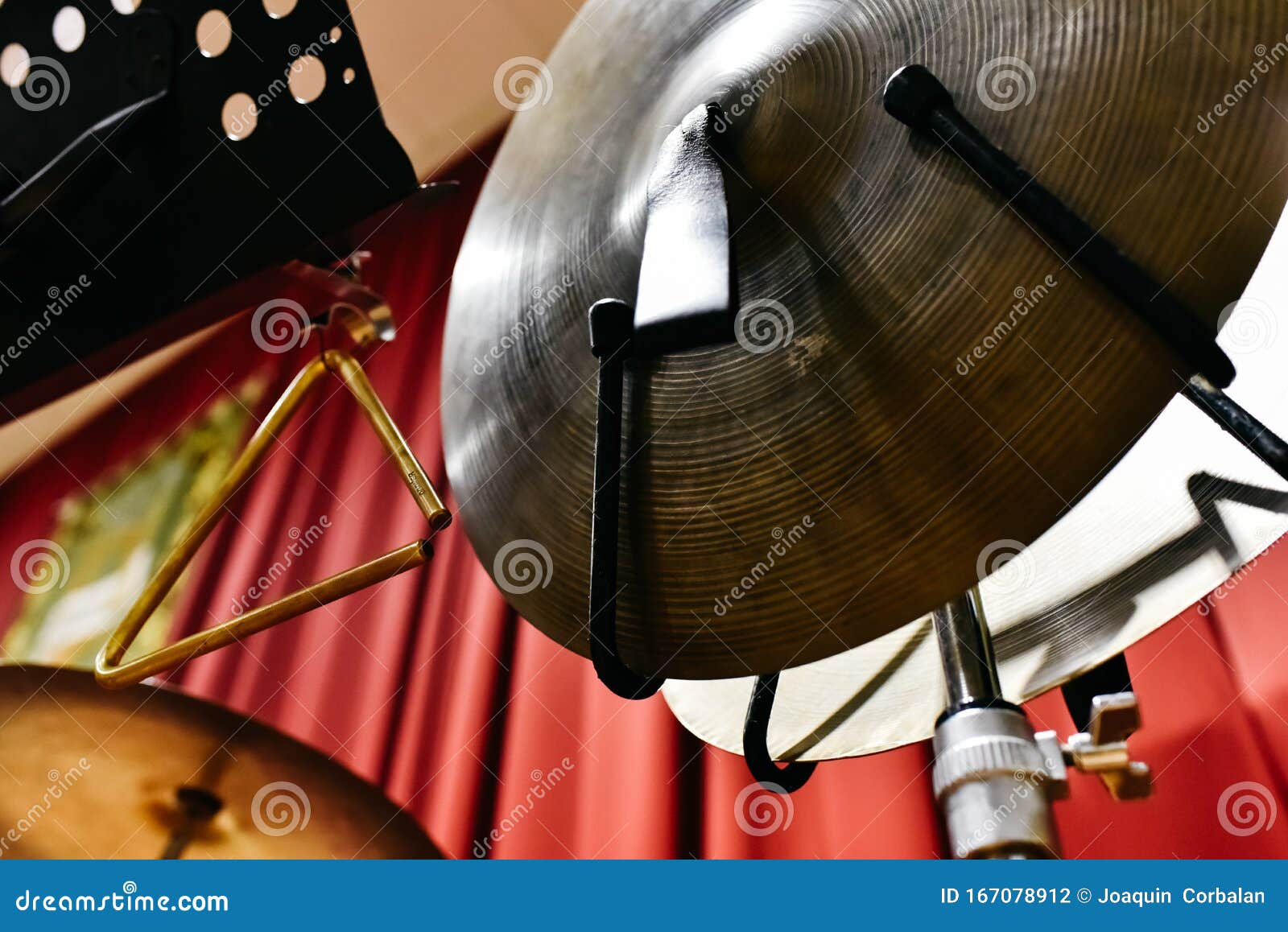 Cymbals of a drum set stock photo. Image of music, dark 167078912