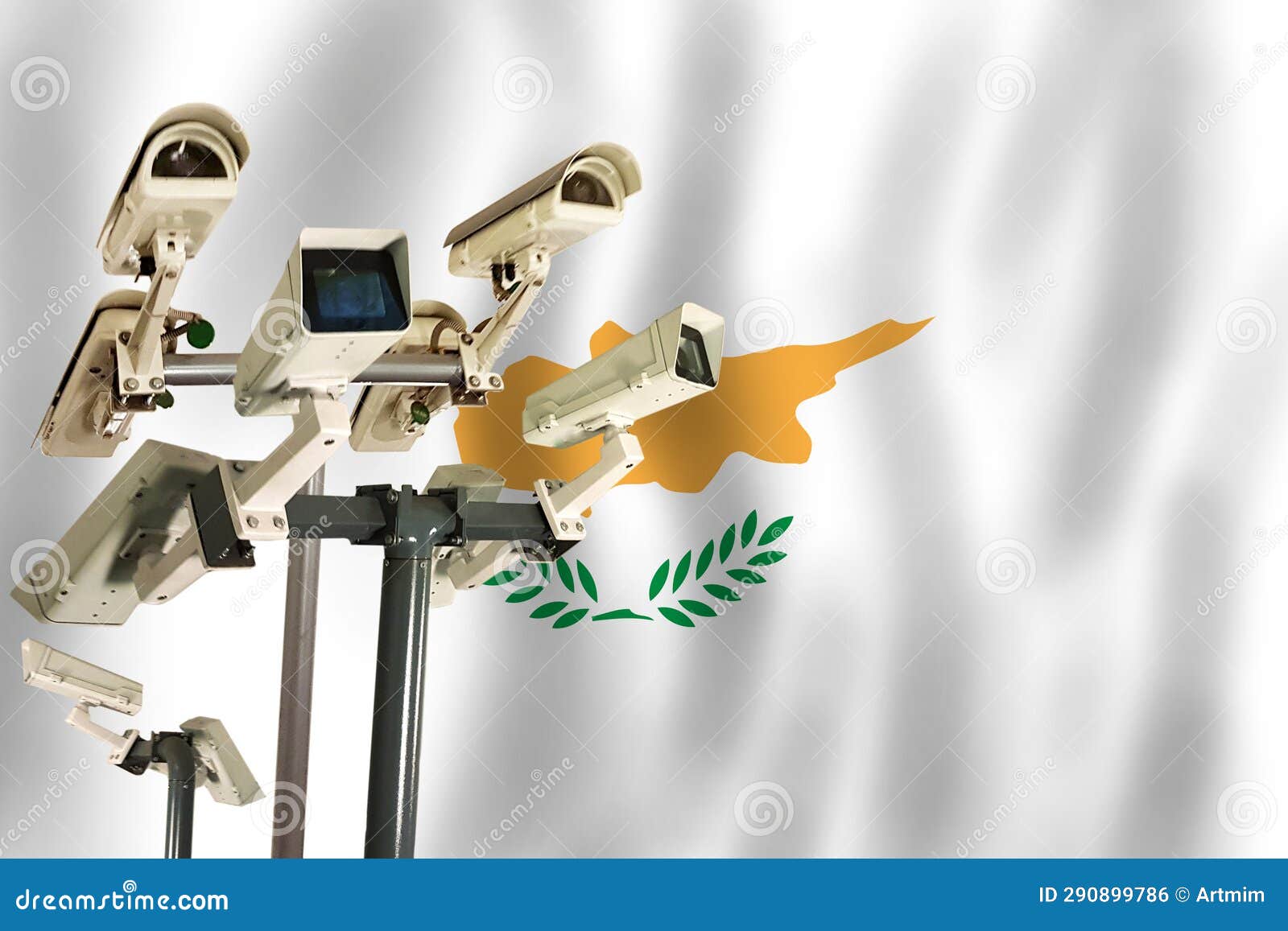 Cypriot CCTV Camera on the Flag of Cyprus Surveillance, Security