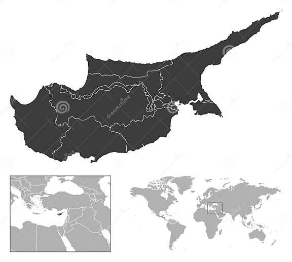 Cyprus Detailed Country Outline and Location on World Map. Stock