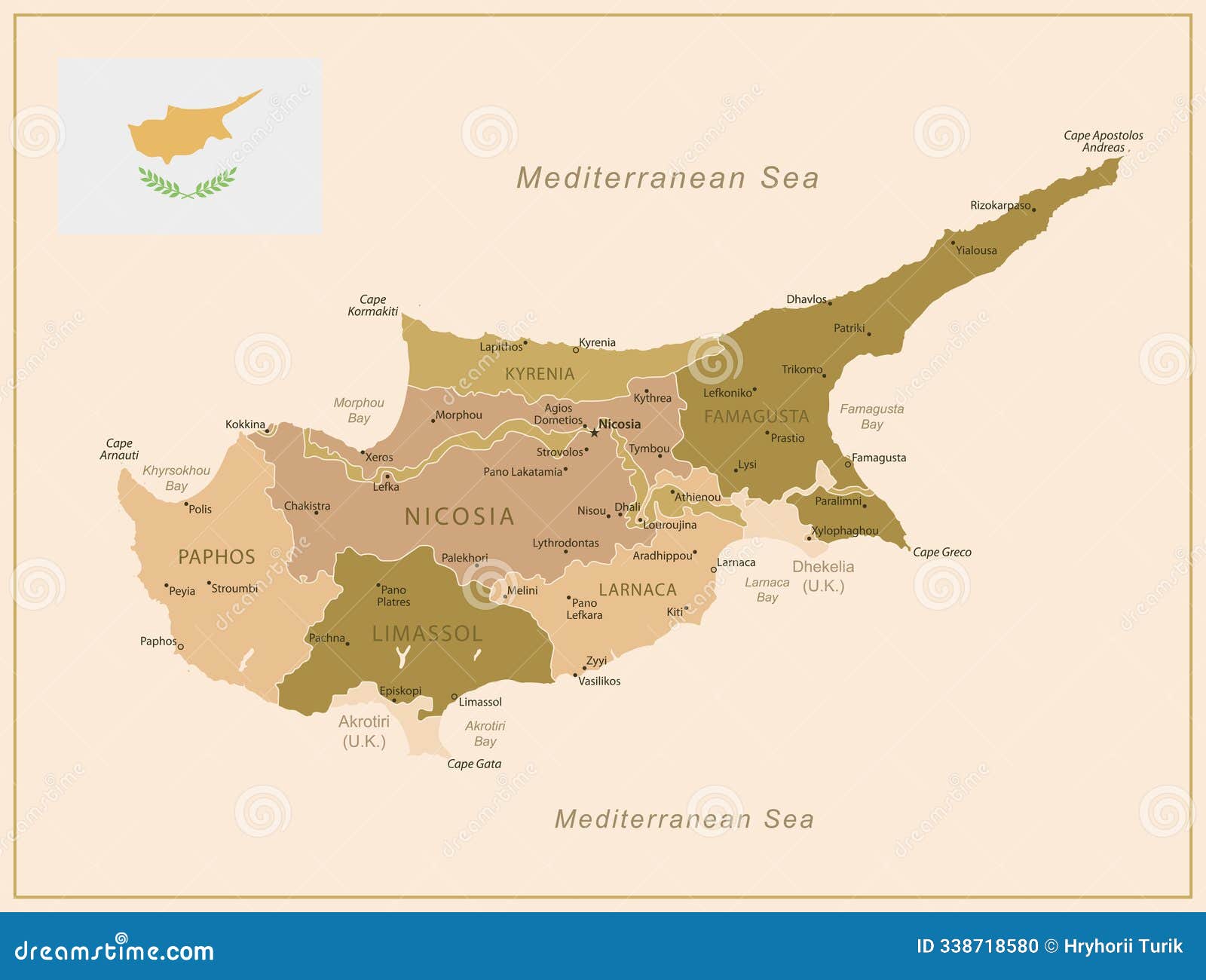 Cyprus Detailed Map With Flag Of Country Detailed Illustration Of A Cyprus Detailed Map With Flag Of Country Detailed Illustration Of A