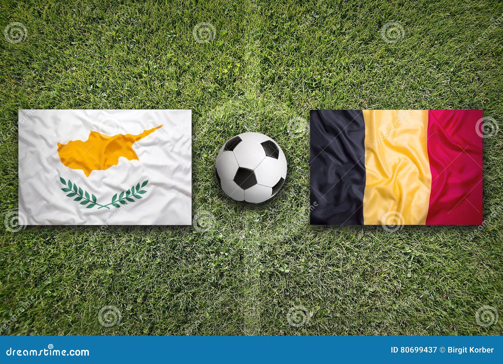 Cyprus Vs. Belgium Flags on Soccer Field Stock Image Image of