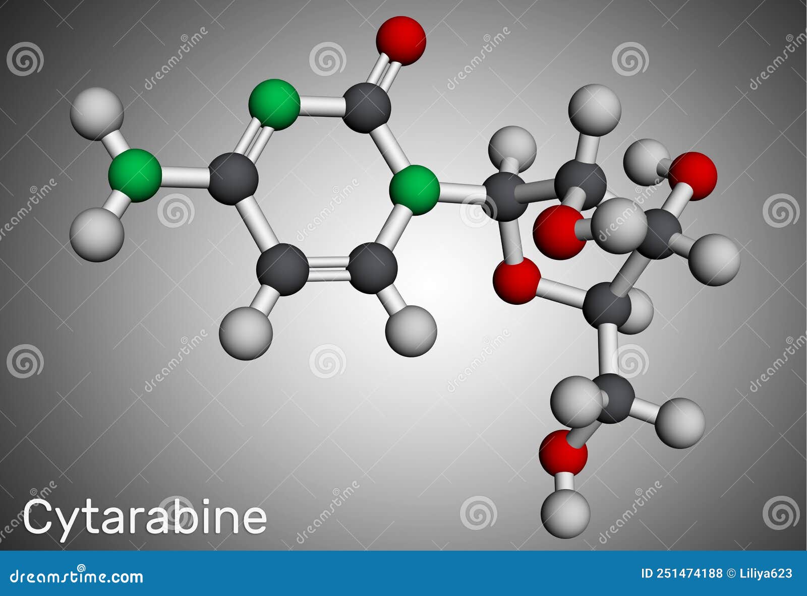 cytarabine, cytosine arabinoside, ara-c molecule. it is chemotherapy medication. molecular model. 3d rendering