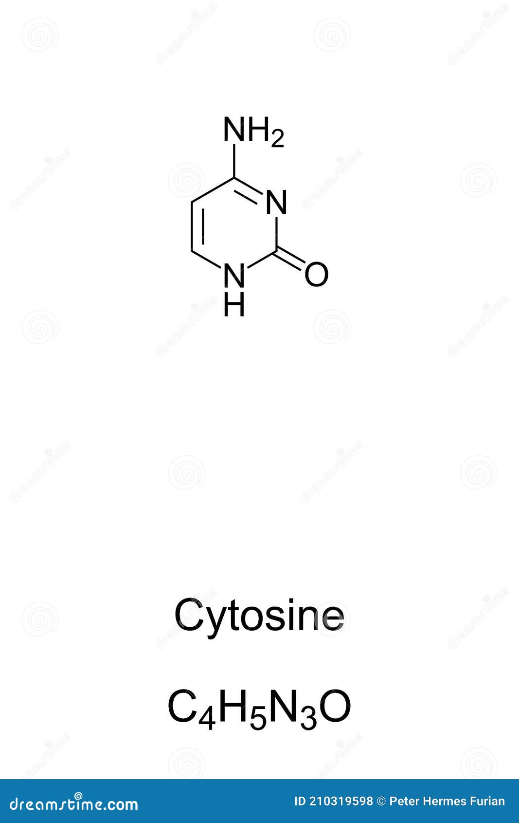 cytosine, c, cyt, nucleobase, chemical formula and skeletal structure