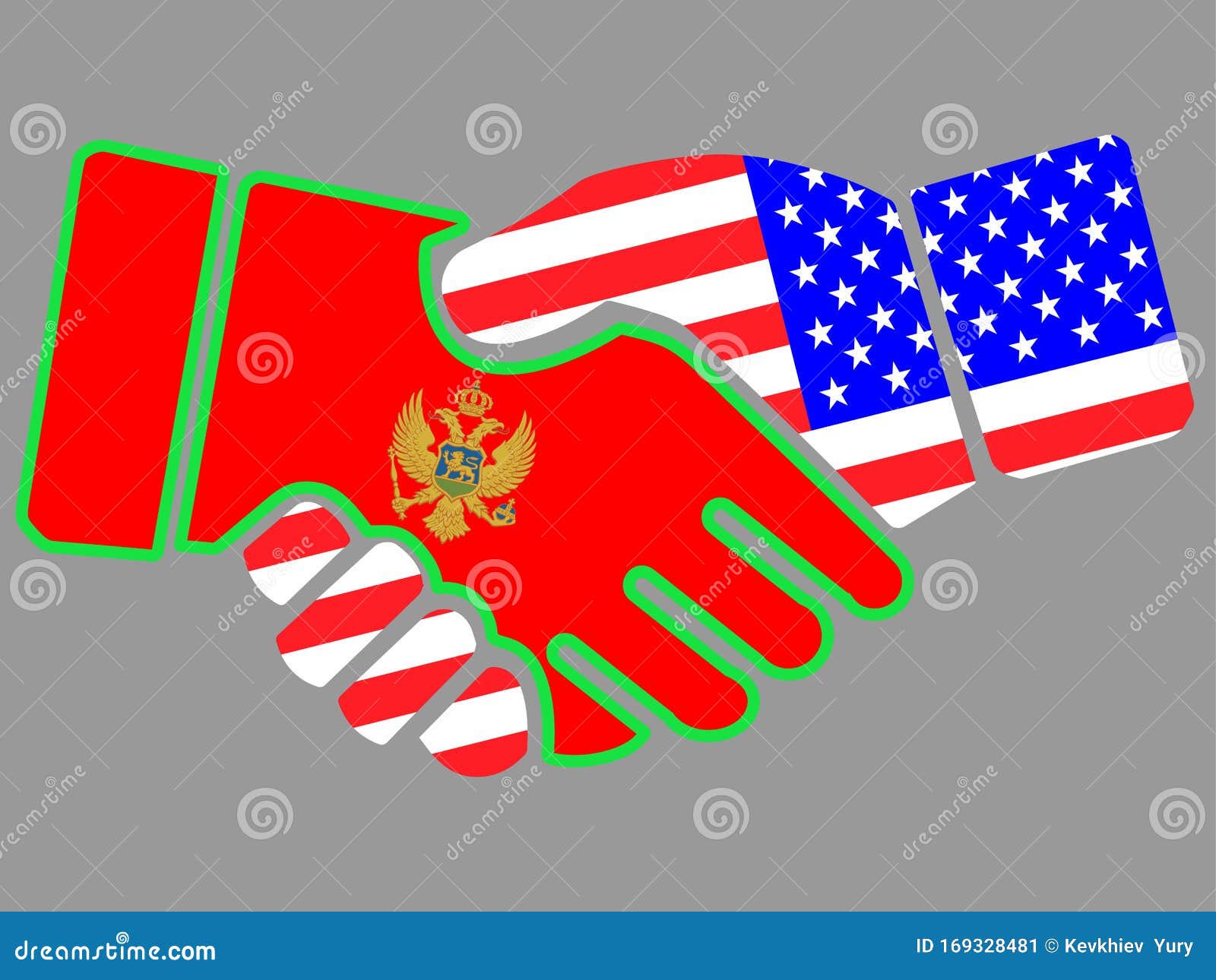 Czarnogóra i USA flagą wektor uzgadniania. Flagi Czarnogóry i USA Wektor Handshake ilustracja Eps 10