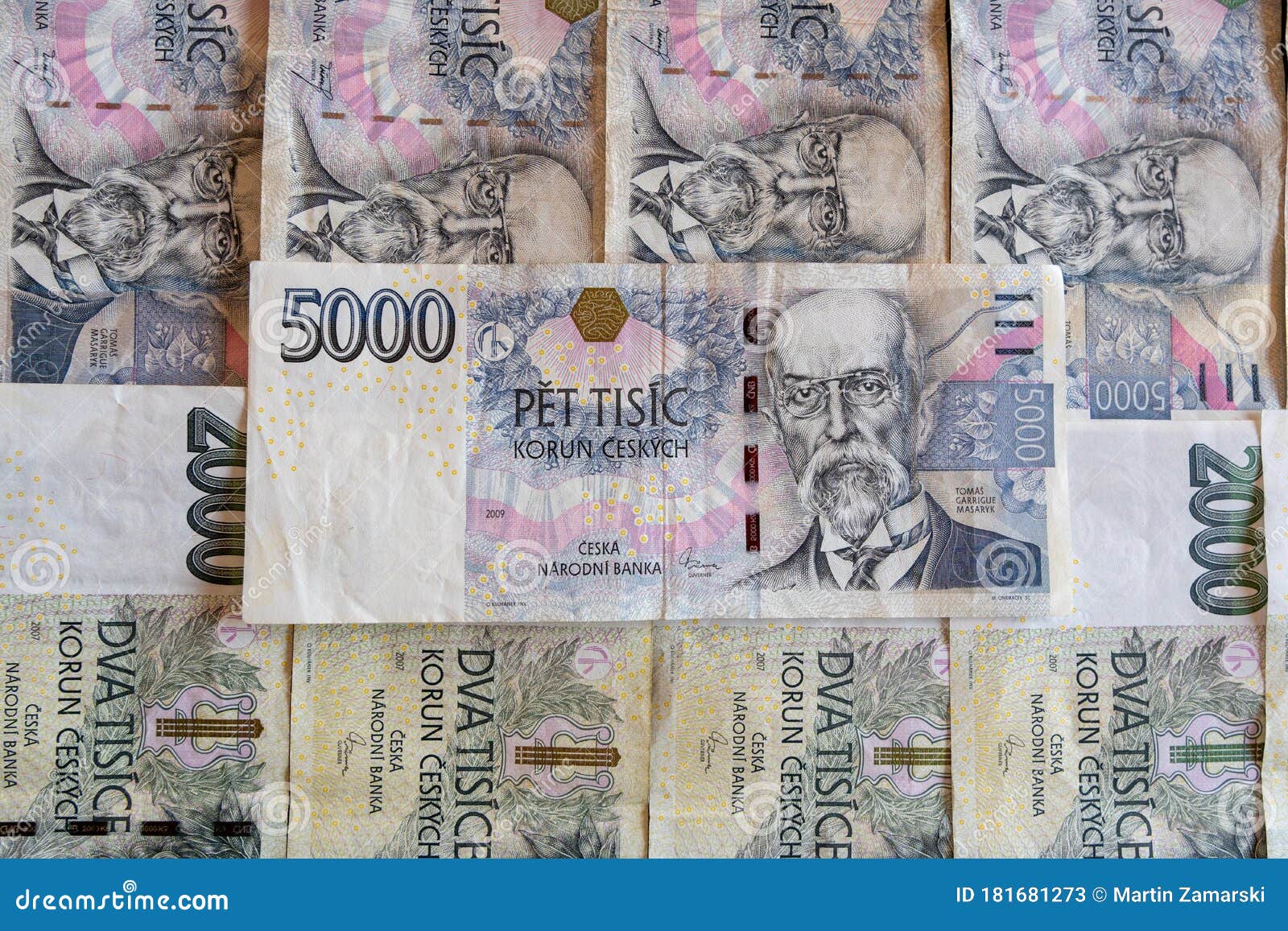 Czech Banknote 5000 CZK with a Background of 5000 and 2000 CZK Banknotes  Stock Image - Image of business, currencies: 181681273