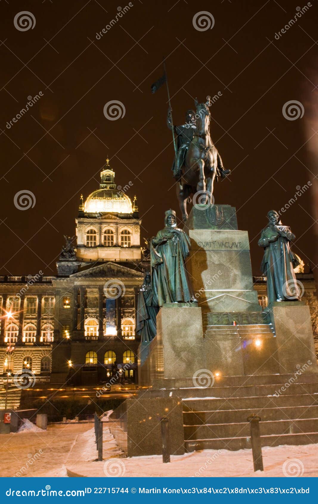 Czech National Museum and Statue of St. Wenceslas Editorial Stock Image