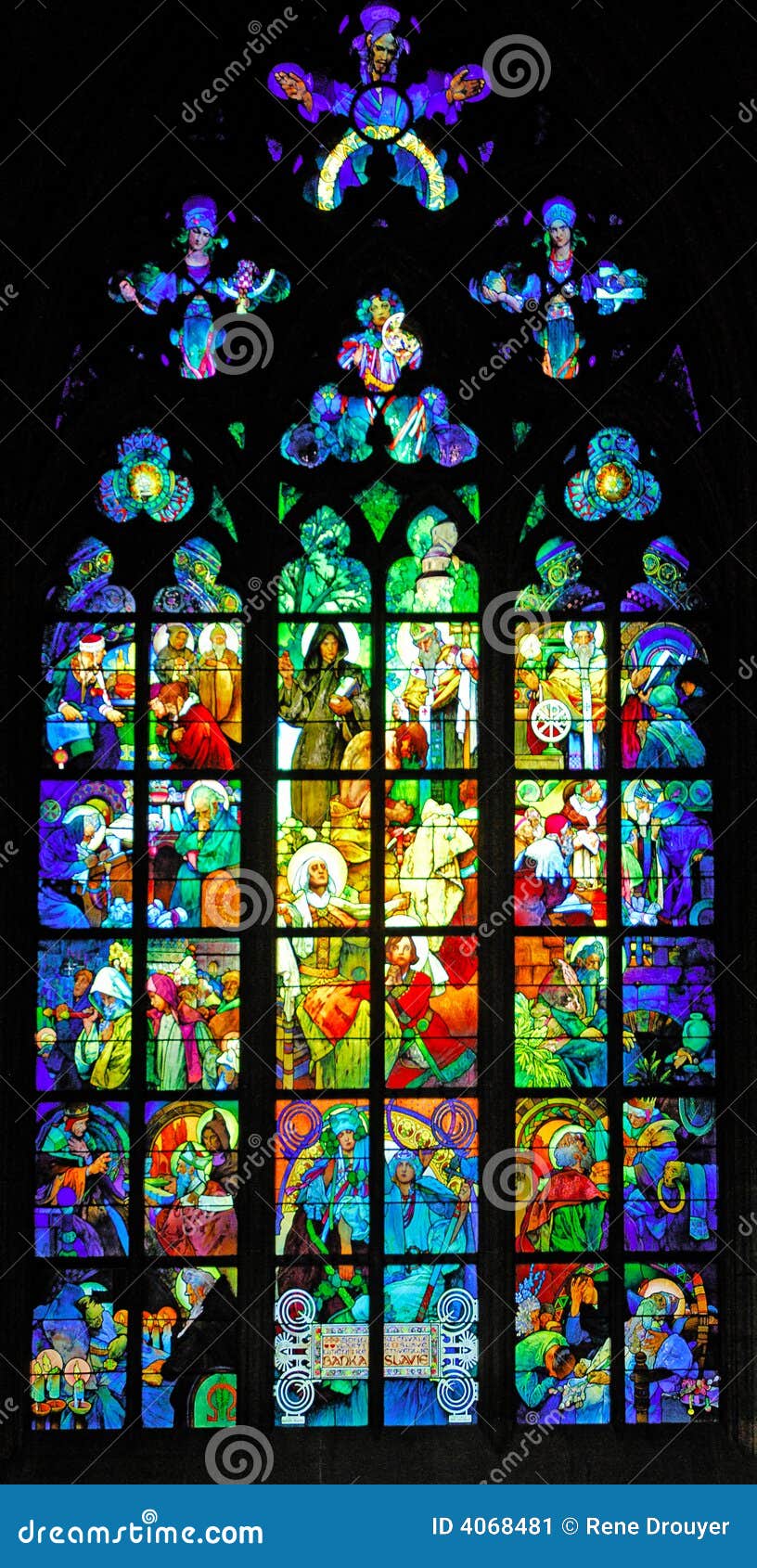 Czech Republic, Prague: Stained Glass Of St Vitus Stock 