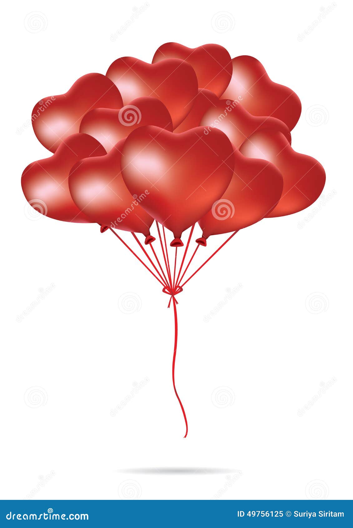 Czerwona serce balonu grupa. Wiele kierowy kształta balon odskakuje wpólnie jako grupa w powietrzu