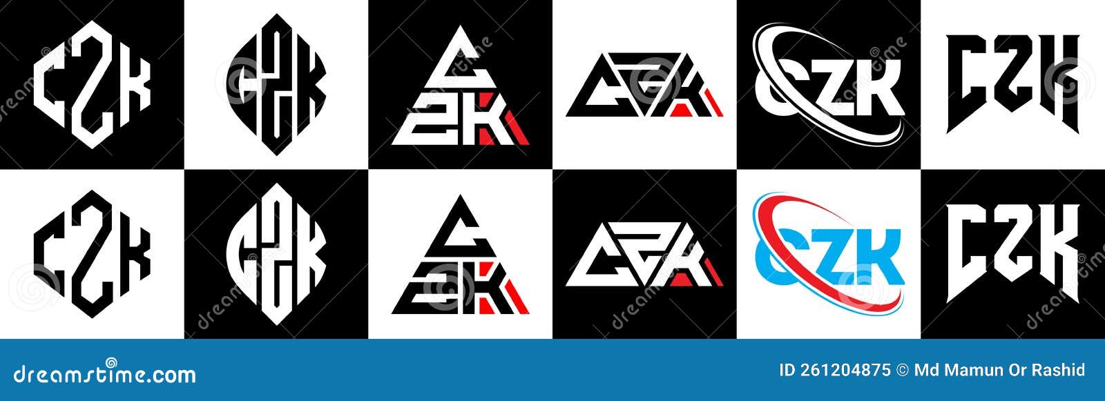 CZK Letter Logo Design in Six Style. CZK Polygon, Circle, Triangle ...