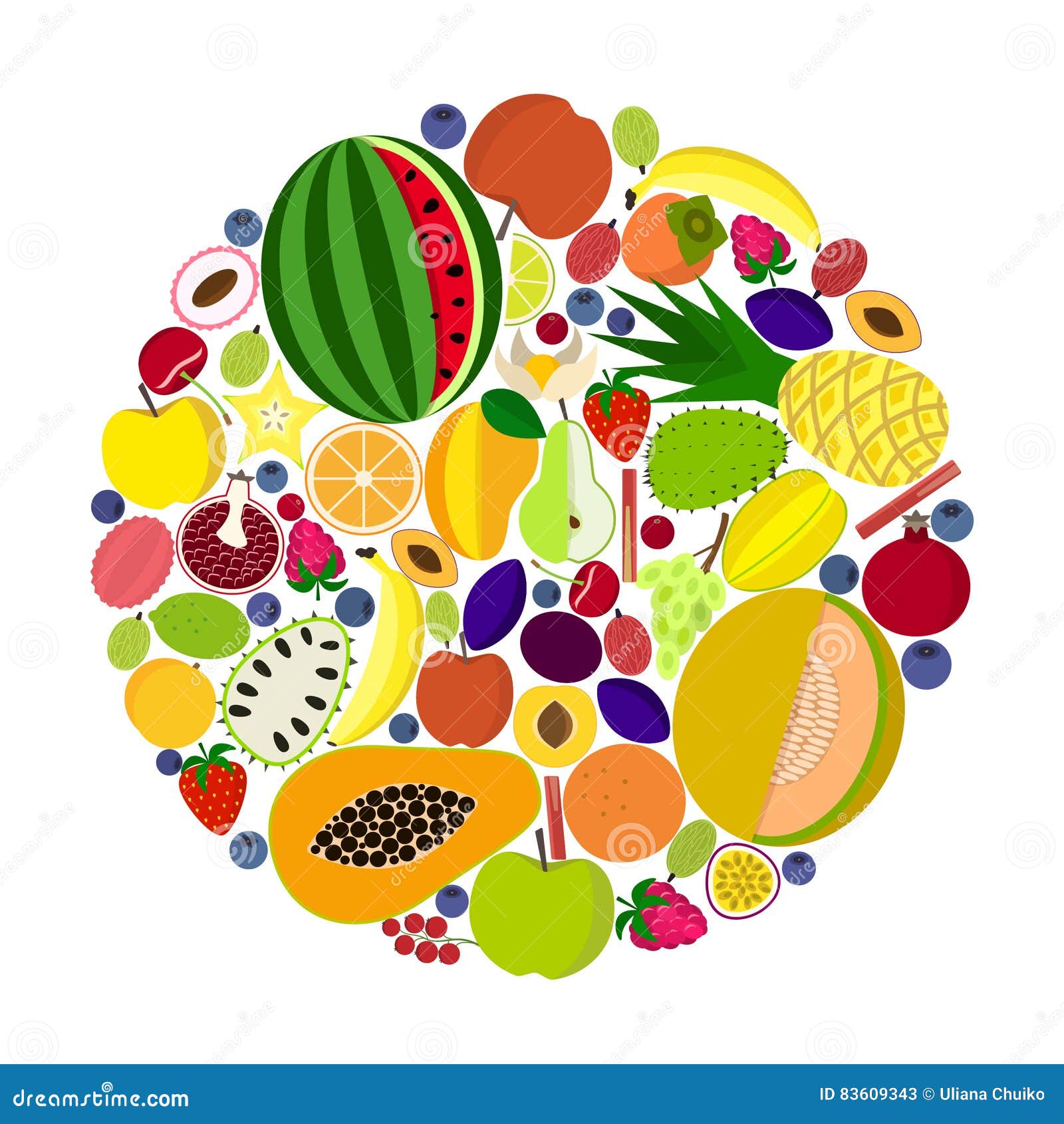 Círculo de frutas ilustración del vector. Ilustración de label - 83609343