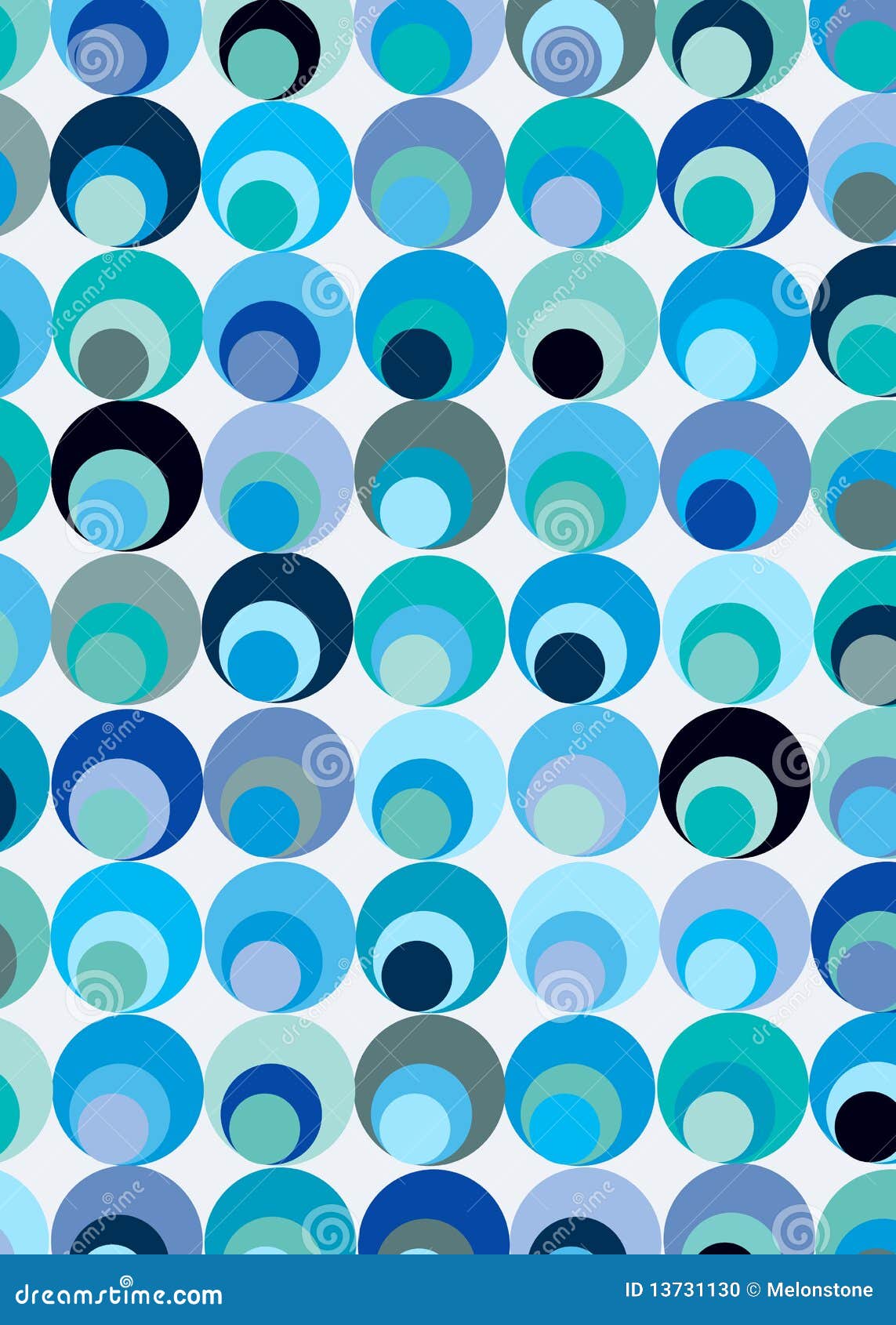 Círculos azuis. Um projeto do azul, da turquesa e de círculos cinzentos em um fundo branco apropriado para matérias têxteis, tela, papel, material e mais (também disponível no roxo)